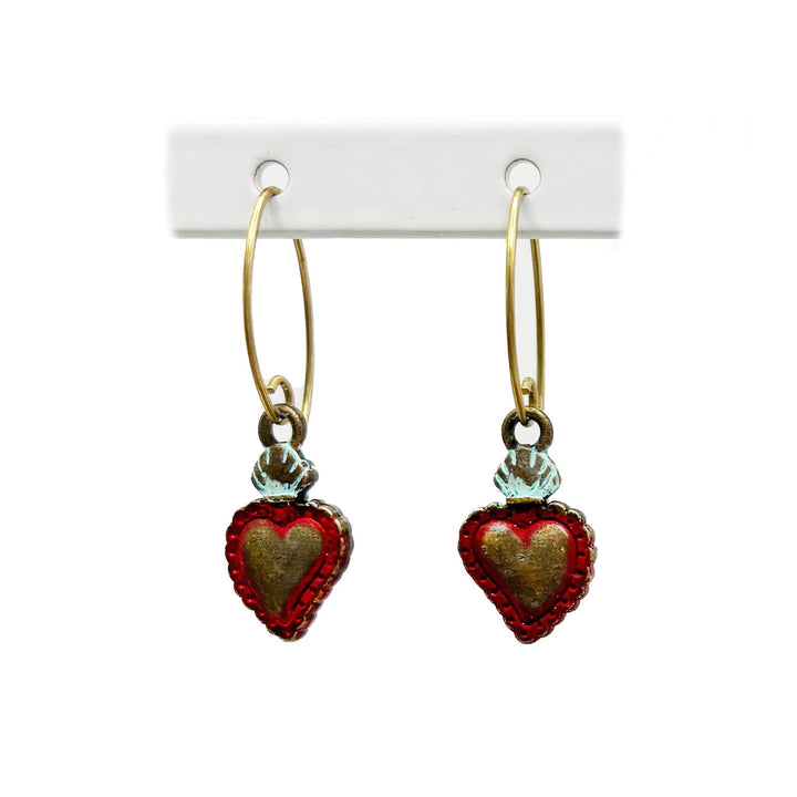 Sacred Heart on Fire Charm Earrings