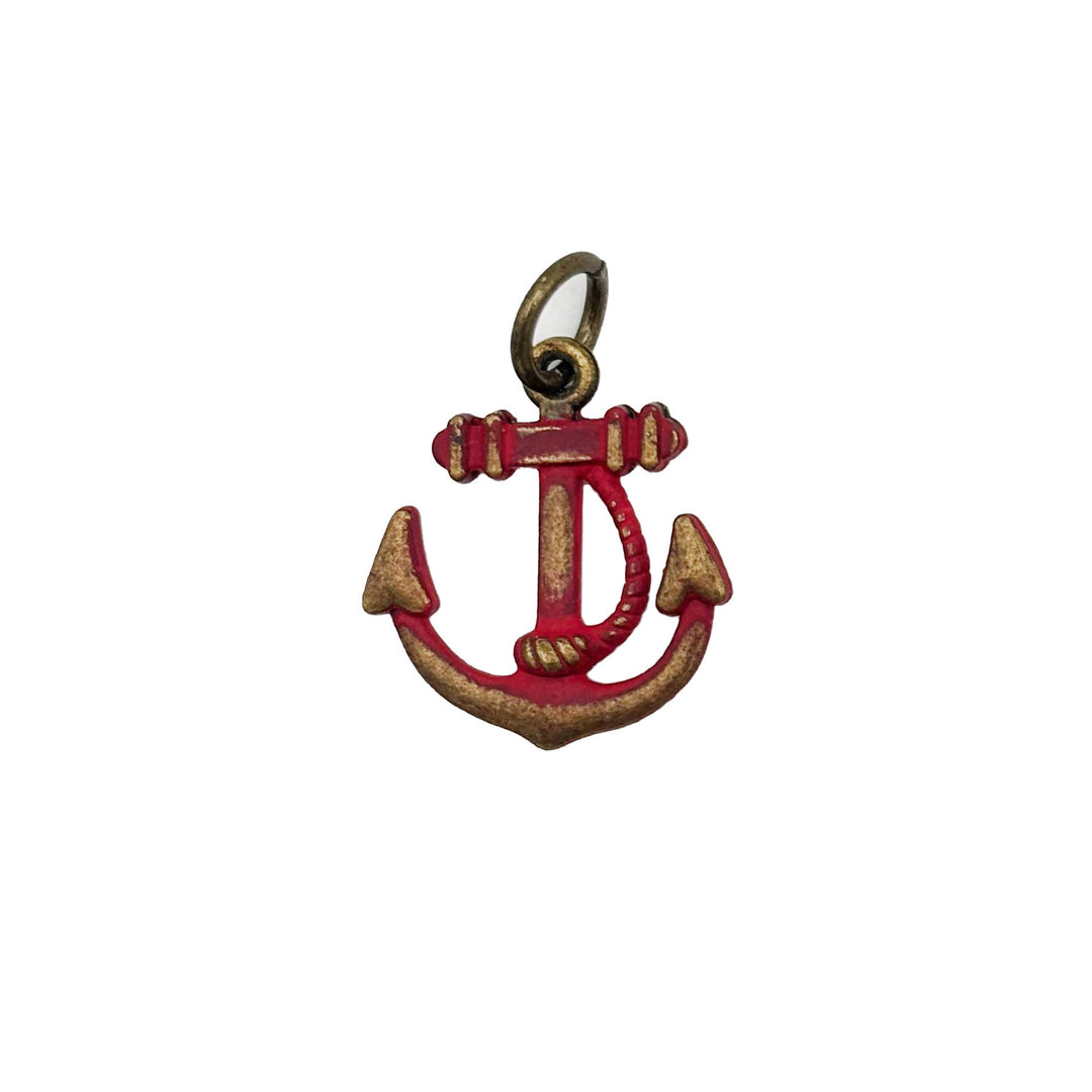 Antique bronze anchor charm with a winding rope. Hand-painted turquoise and burnished to shiny gold. Charms come with attached jump ring.