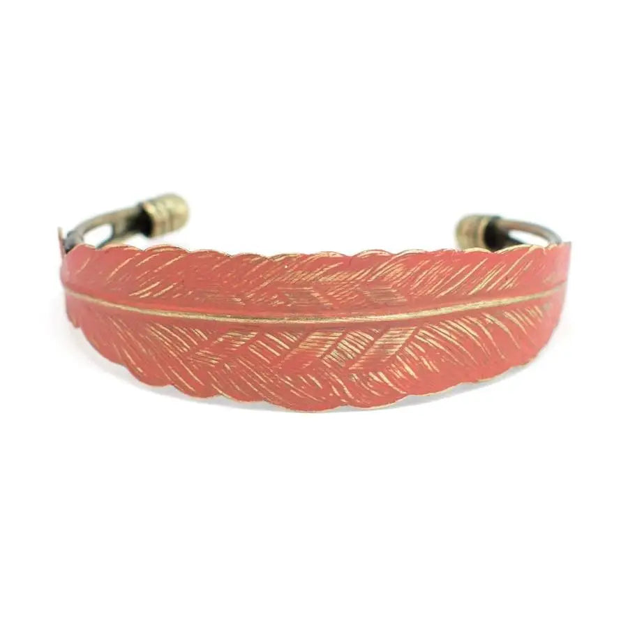 Feather Quill Bracelet - Western and boho style, hand-painted by artisans in Denver, adjustable fit, hypoallergenic, lead-free, nickel-free.