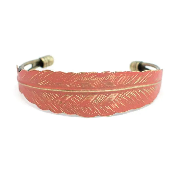 Feather Quill Bracelet - Western and boho style, hand-painted by artisans in Denver, adjustable fit, hypoallergenic, lead-free, nickel-free.
