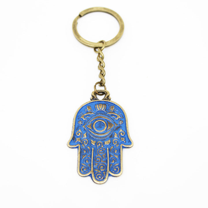 Hamsa Keychain - Divine Protection Symbol, Hand-Painted, Hypoallergenic, 1 3/4” Charm on 1" Keyring