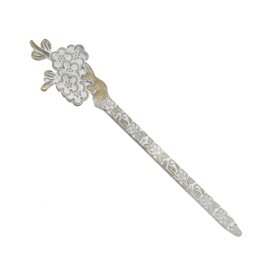 Cherry Blossom Hair Pin - Delicate, Hand-Painted, Hypoallergenic, 1” x 5 ¼”