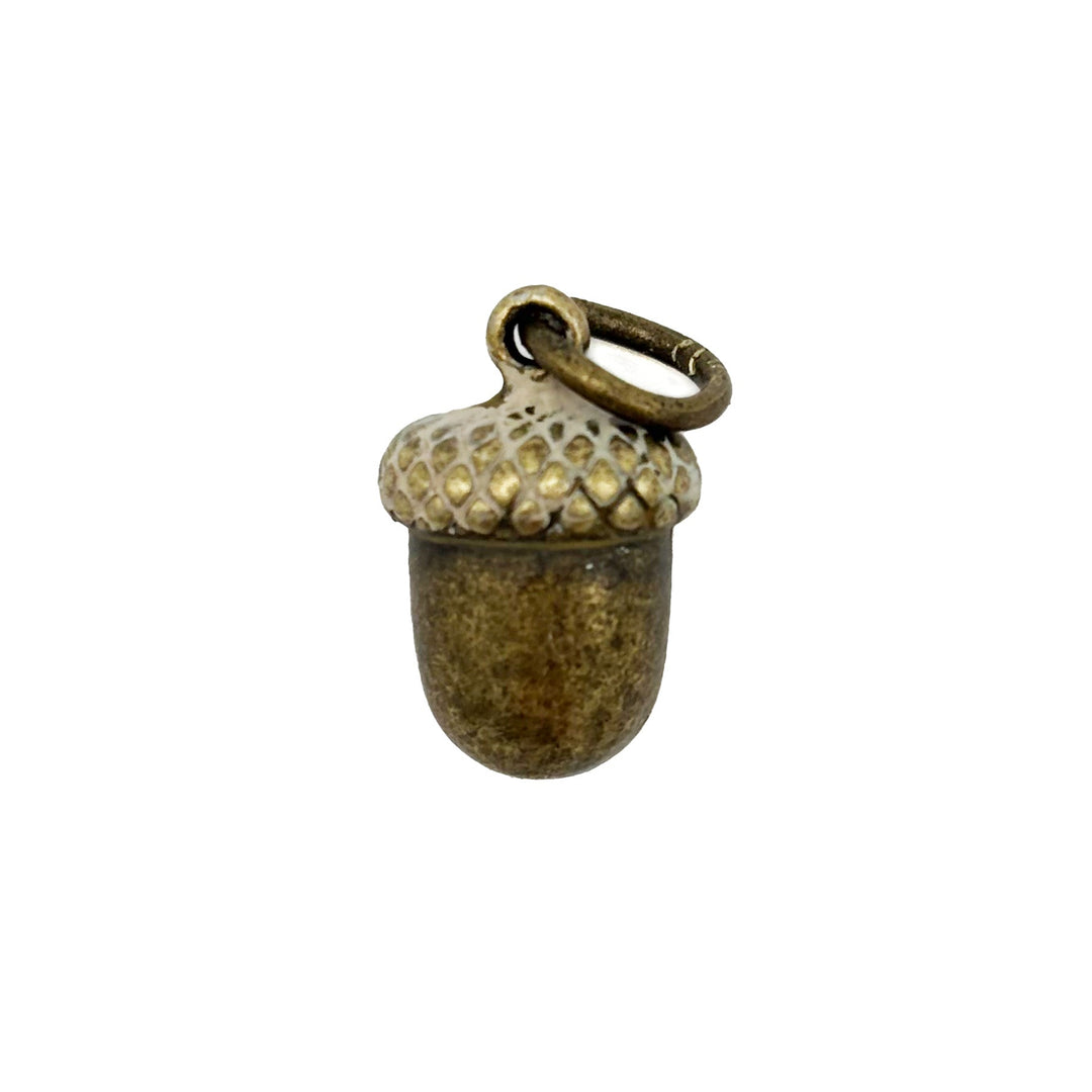 Antique bronze acorn charm with cap painted tan.
