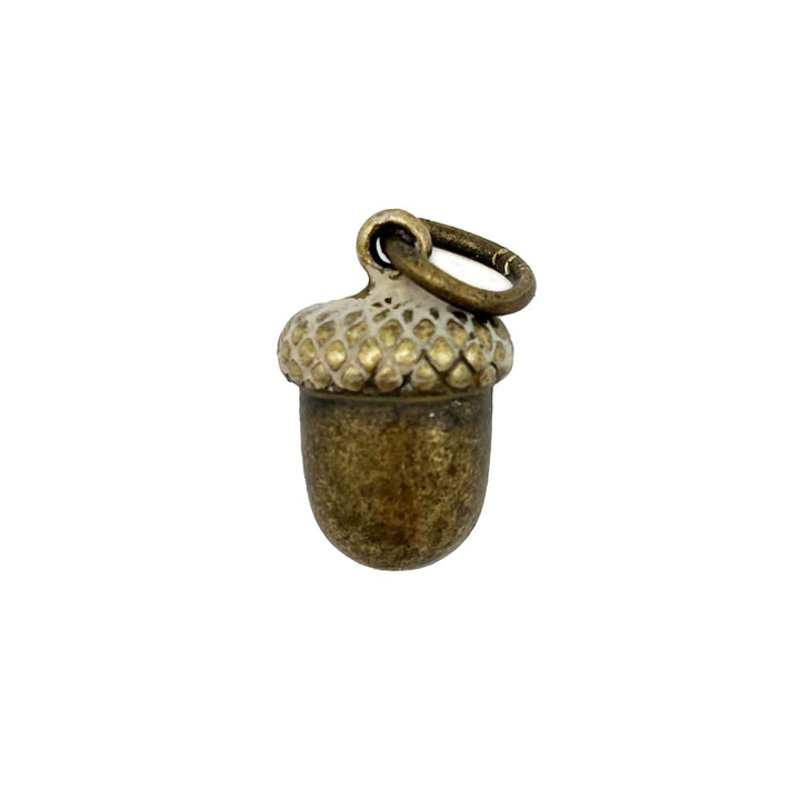 Antique bronze acorn charm with cap painted tan.