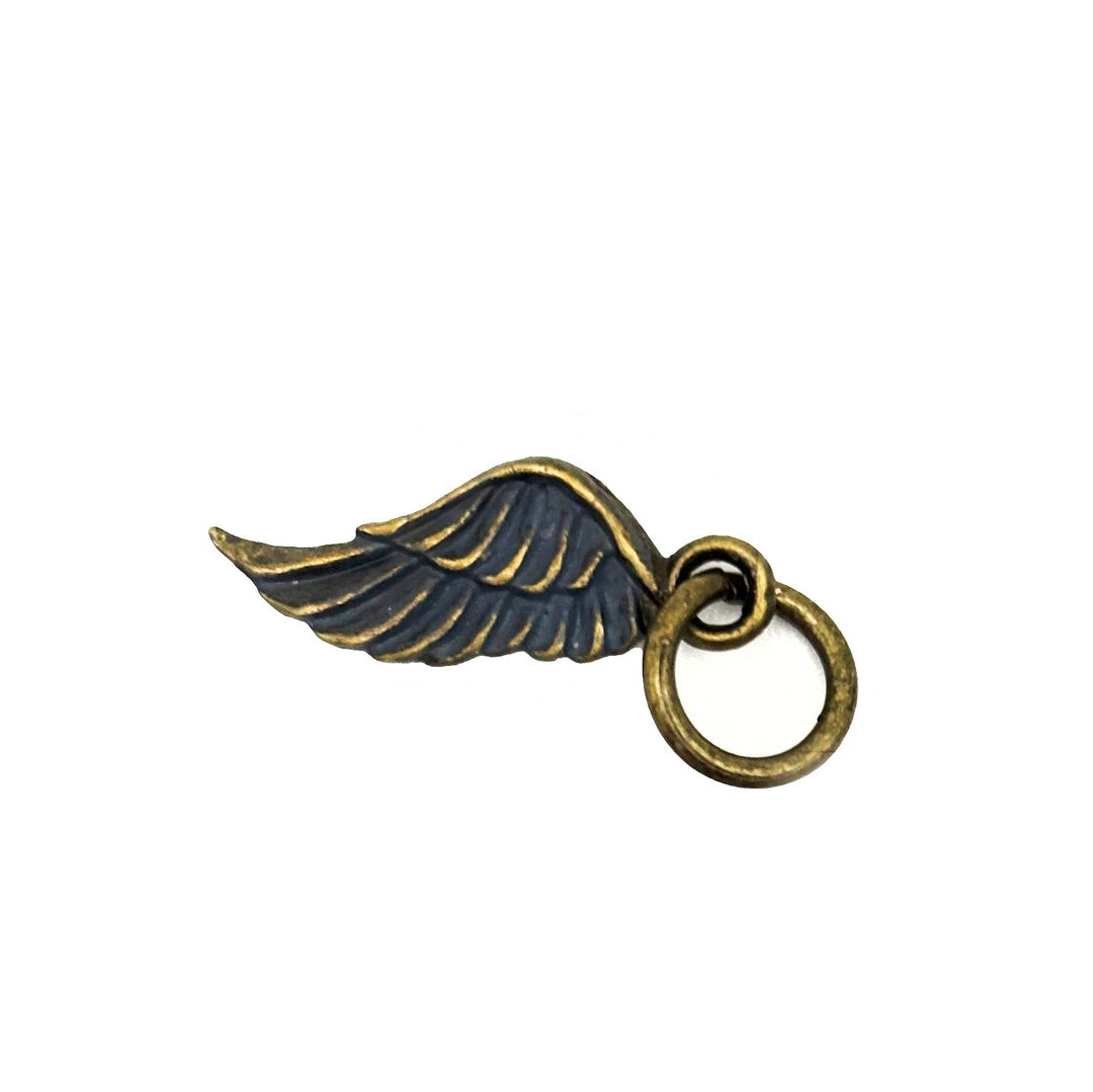 Antique bronze wing charm painted dark gray and burnished to shiny gold. Charms come with attached jump ring.