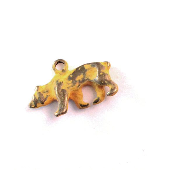 Antique Bronze bear charm hand-painted mustard yellow and burnished.