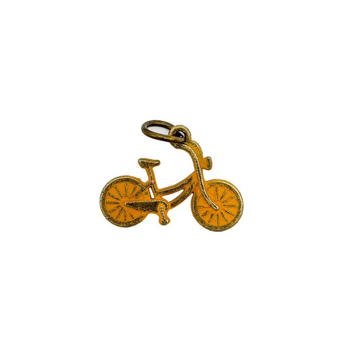 Antique bronze bicycle bike charm hand painted mustard yellow and burnished. Charms come with jump rings.