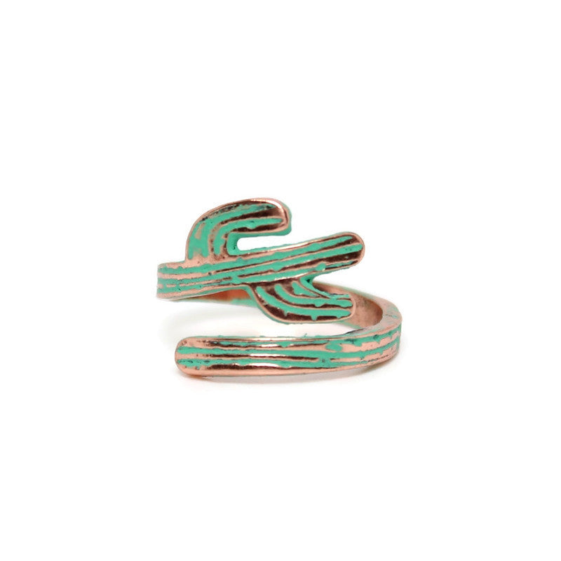 Cactus Ring - Hand Painted Succulent Copper Desert Comfortable Adjustable