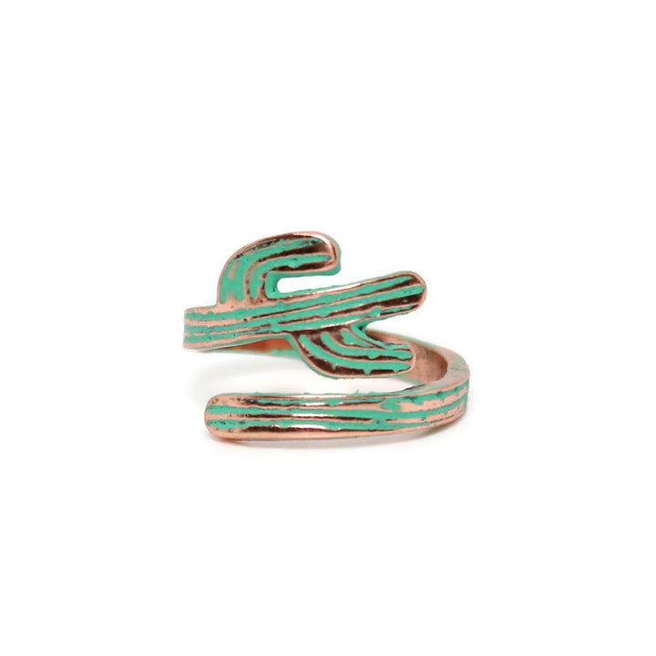 Cactus Ring - Hand Painted Succulent Copper Desert Comfortable Adjustable