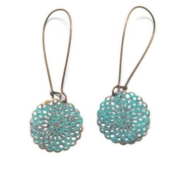 metal filigree doily earrings in turquoise 