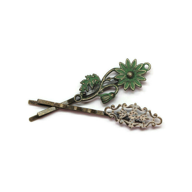 Fortitude Bobby Pins (2 pack) - Hand Painted Metal Casual Flower Filigree Bobby Pins