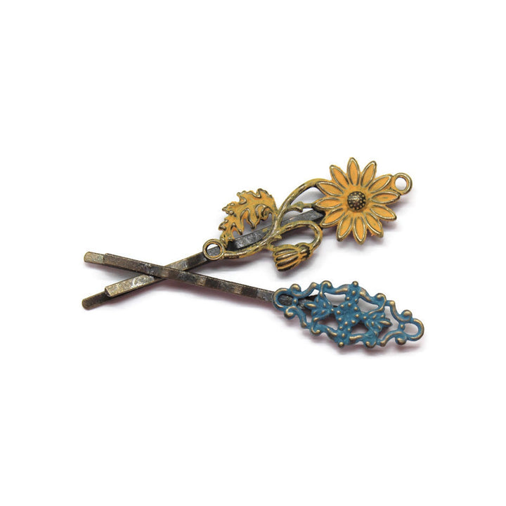 Fortitude Bobby Pins (2 pack) - Hand Painted Metal Casual Flower Filigree Bobby Pins