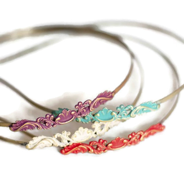 Fanciful Filigree Headband - Hand Painted Ornate Metal on Flexible Band