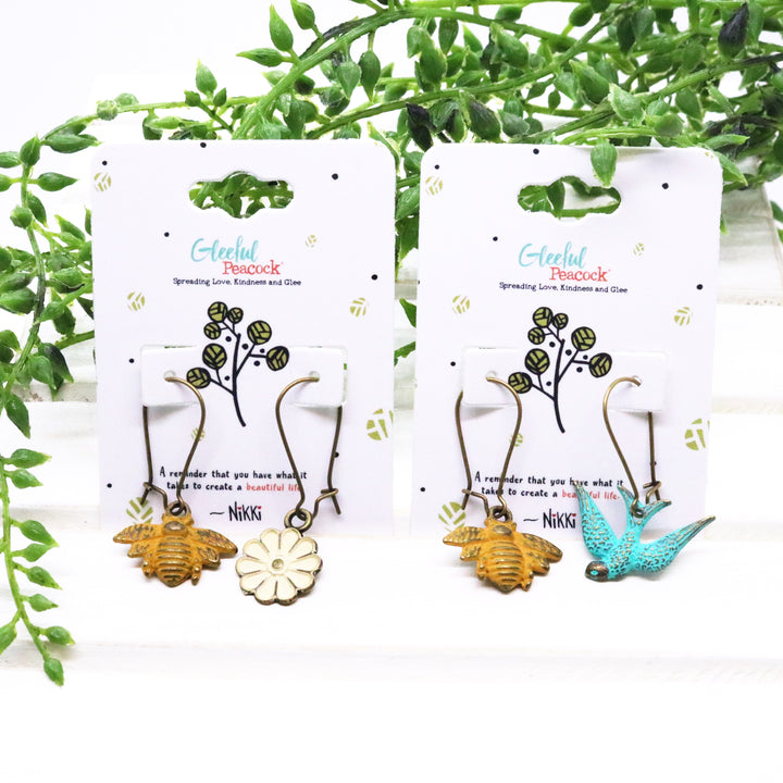 Birds and The Bees Mismatched Charm Earrings