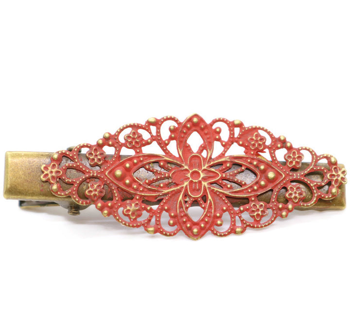 Simply Lovely Hair Clip - Hand Painted Ornate Floral Filigree on Alligator Clip
