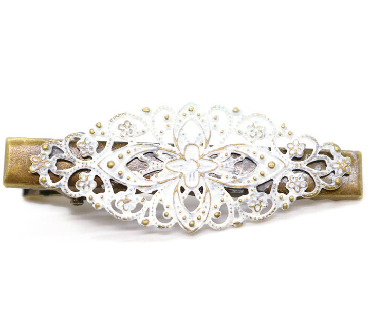 Simply Lovely Hair Clip - Hand Painted Ornate Floral Filigree on Alligator Clip