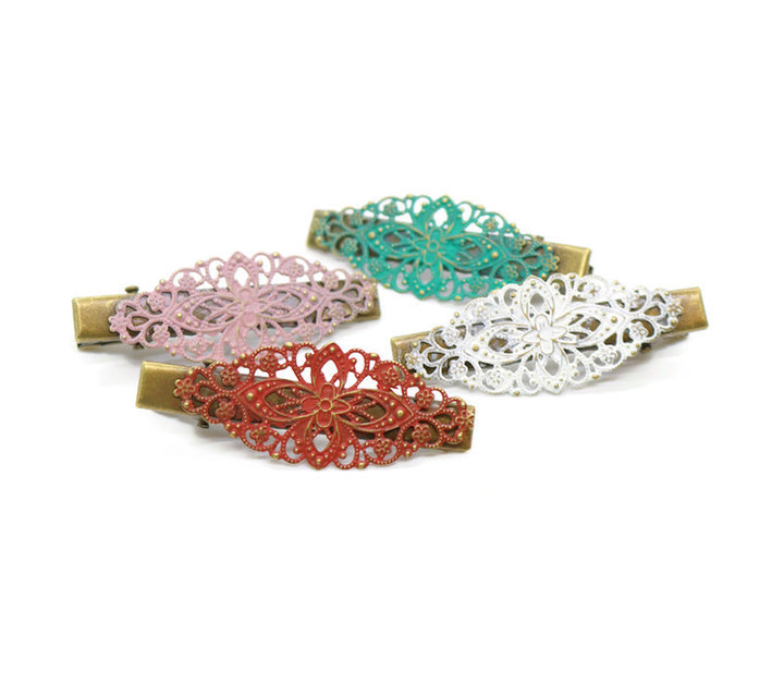 Simply Lovely Hair Clip - Hand Painted Ornate Floral Filigree on Alligator Clip