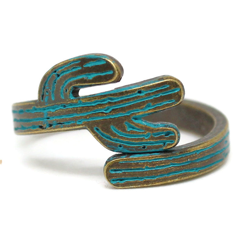 Cactus Ring - Hand Painted Succulent Copper Desert Comfortable Adjustable