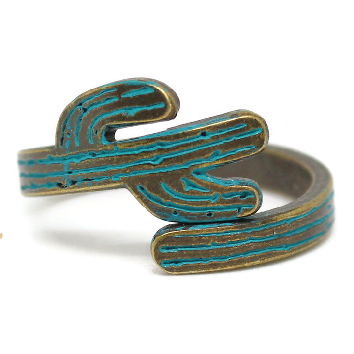Cactus Ring - Hand Painted Succulent Copper Desert Comfortable Adjustable